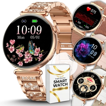 Smartwatch Zegarek Damski Kardio EKG Ciśnienie Rozmowy Cyrkonie Menu PL